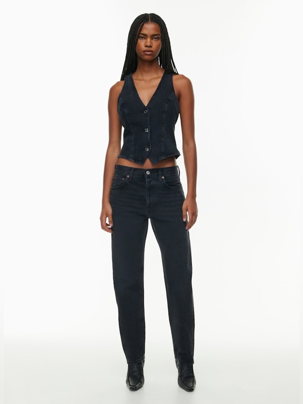 Agolde Jeans Womens 32 Parker Long Black Button Fly Straight Leg